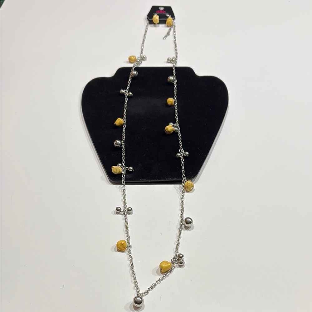 NEW Paparazzi Silver-Tone Long Necklace with Yellow Bead Accents